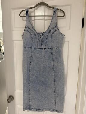 Light Wash Denim Zip-Front Midi Dress Size XL